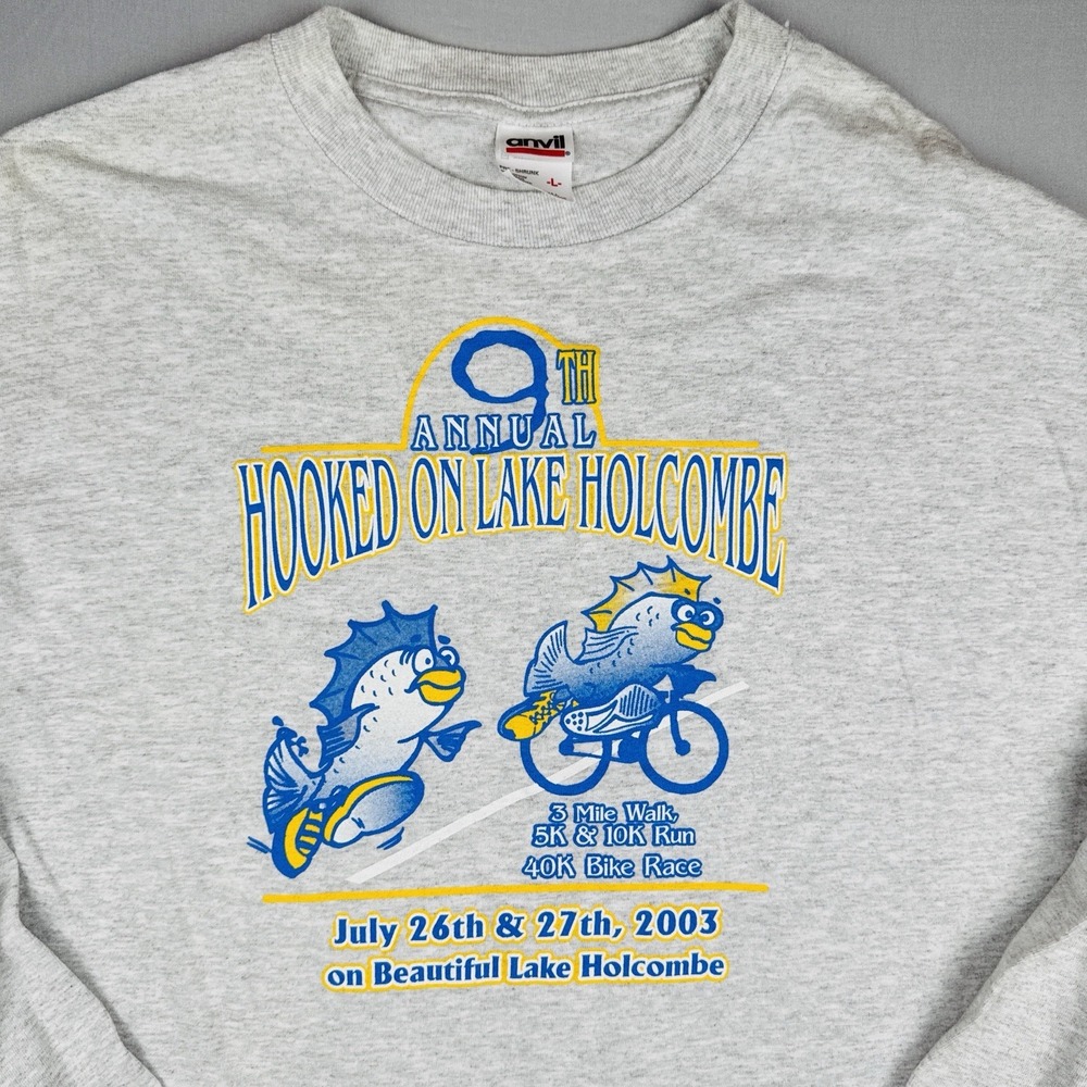Vintage Y2K Cartoon Fish Long Sleeve T Shirt L Coke Pepsi Advertising 5K Race